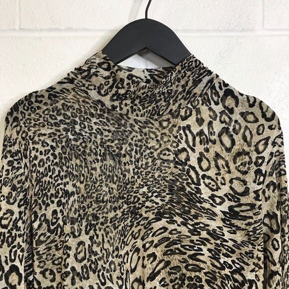 Unbranded Sheer Cheetah Print Long Sleeve Mock Turtleneck Blouse See Sizing - Picture 3 of 15